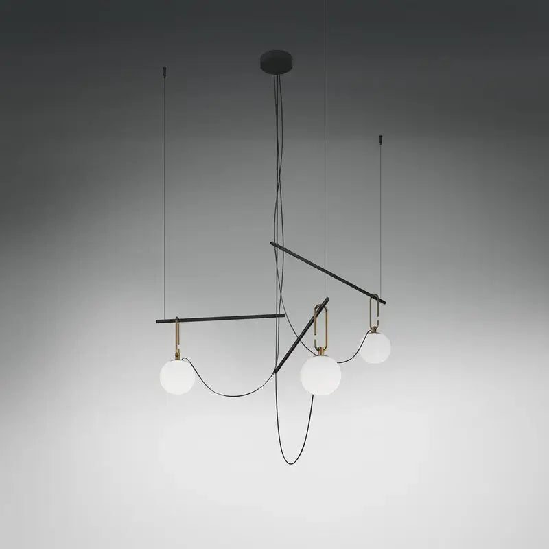 Modern black & brass glass ball pendant light – bedroom 3-light decor