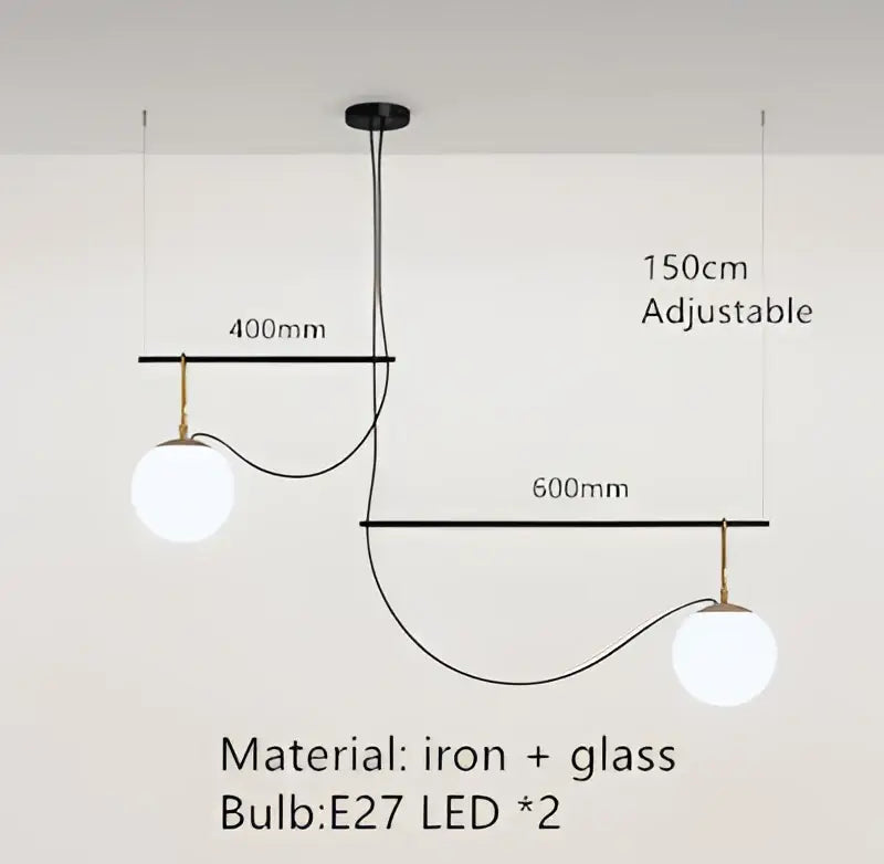 Modern black & brass glass ball pendant light – bedroom 3-light decor