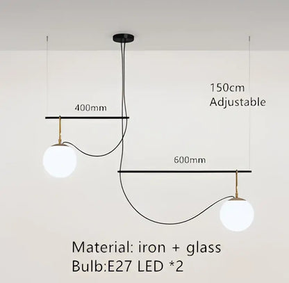 Modern black & brass glass ball pendant light – bedroom 3-light decor