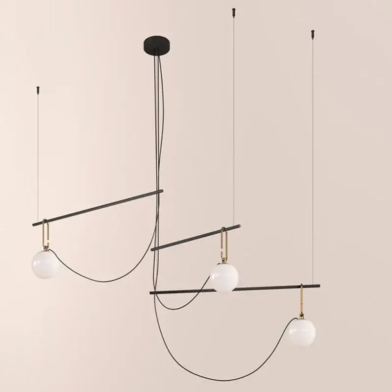 Modern black & brass glass ball pendant light – bedroom 3-light decor