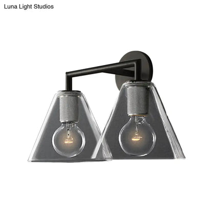 Modern black & brass glass cone wall light bedroom direct wired electric