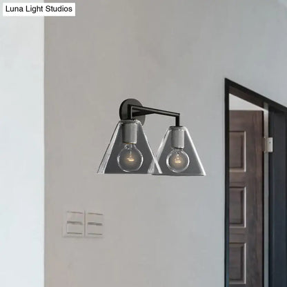 Modern black & brass glass cone wall light bedroom direct wired electric