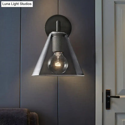 Modern black & brass glass cone wall light bedroom direct wired electric