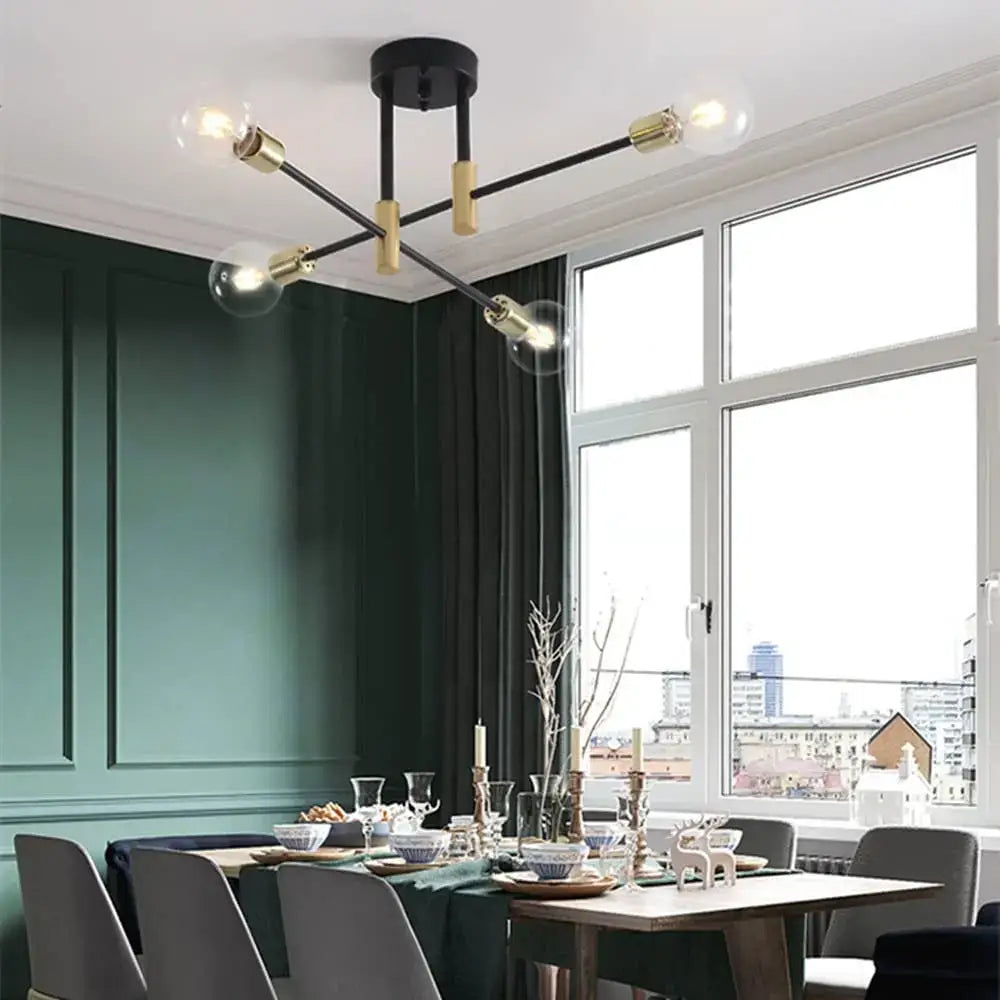 Modern black & brass industrial chandelier living room led lamp