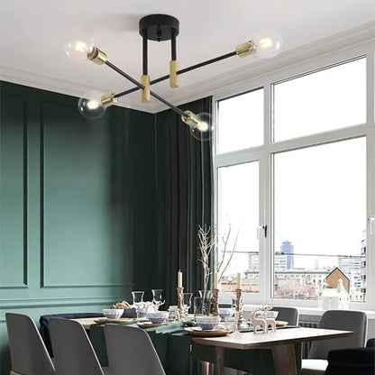 Modern black & brass industrial chandelier living room led lamp