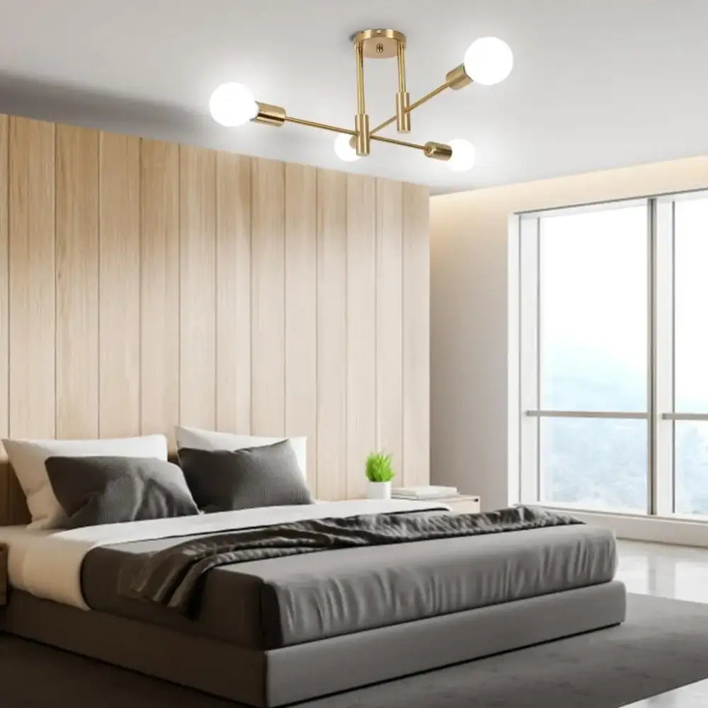 Modern black & brass industrial chandelier living room led lamp
