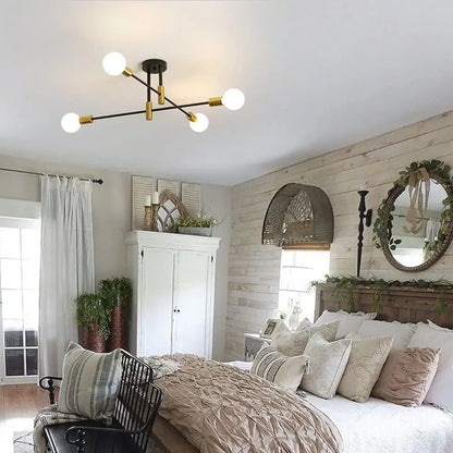 Modern black & brass industrial sputnik chandelier kitchen light