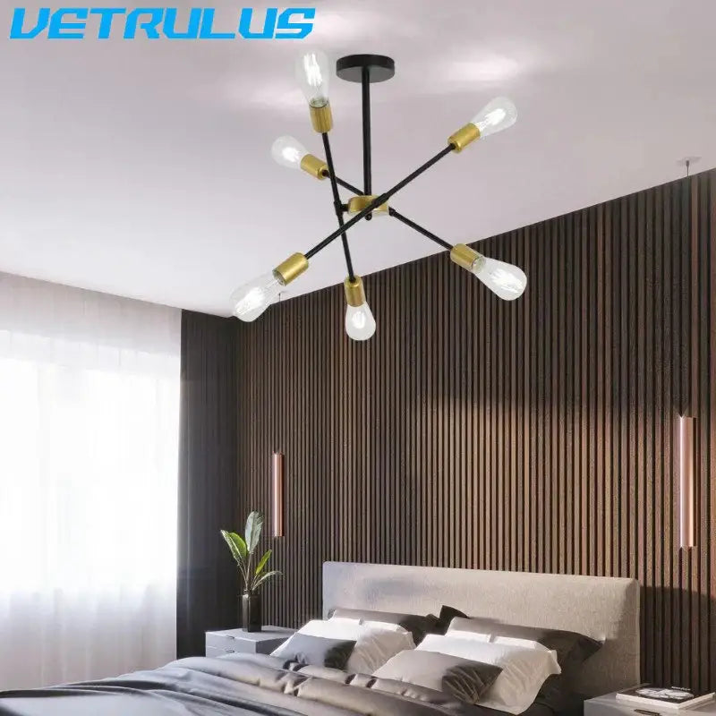 Modern black & brass iron sputnik chandelier dining room light