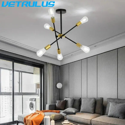 Modern black & brass iron sputnik chandelier dining room light