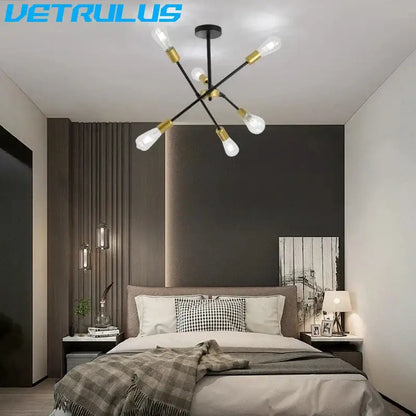 Modern black & brass iron sputnik chandelier dining room light