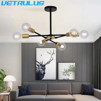 Modern black & brass iron sputnik chandelier dining room light
