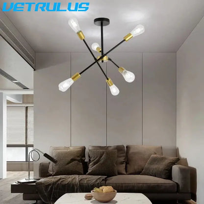 Modern black & brass iron sputnik chandelier dining room light