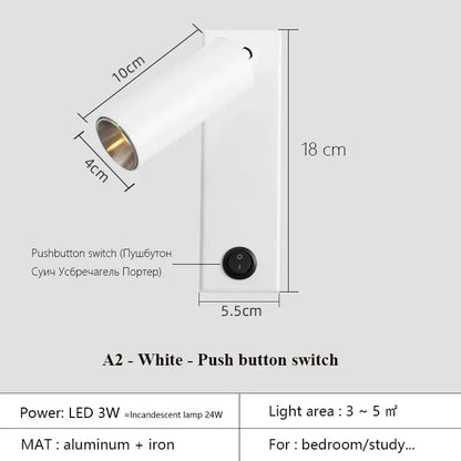 Modern black brass led wall lamp bedroom reading light with usb port