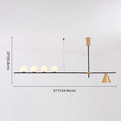 Modern black & brass linear chandelier dining room spherical white glass