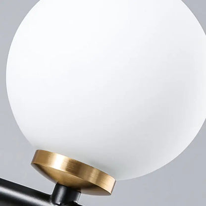 Modern black & brass linear chandelier dining room spherical white glass