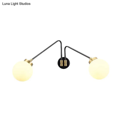 Modern black & brass milk glass wall lamp bedroom sconce