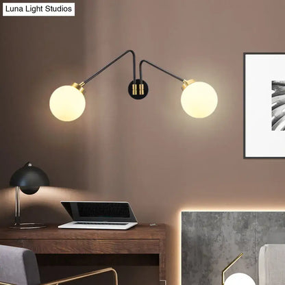 Modern black & brass milk glass wall lamp bedroom sconce