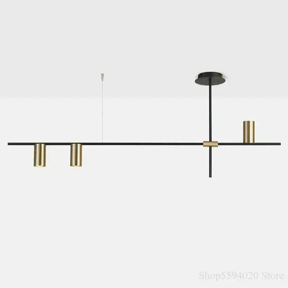 Modern black & brass minimalist dining room linear pendant light