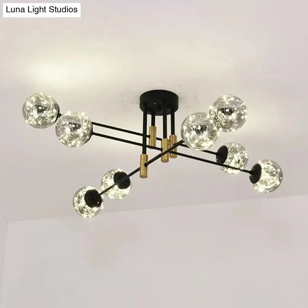 Modern black & brass nordic ball semi flush light – living room