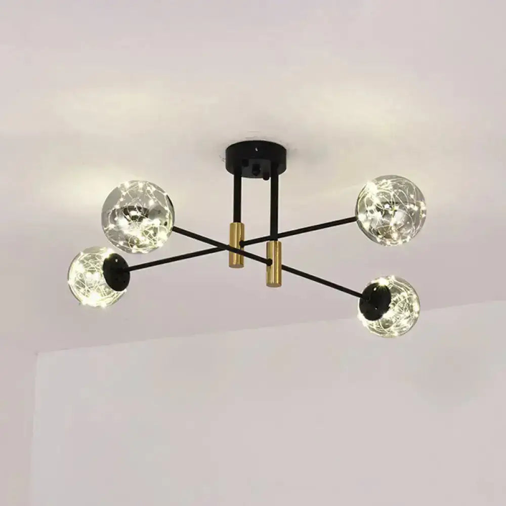 Modern black & brass nordic ball semi flush light – living room