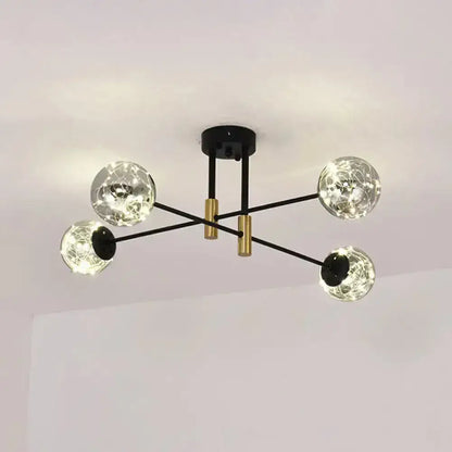 Modern black & brass nordic ball semi flush light – living room