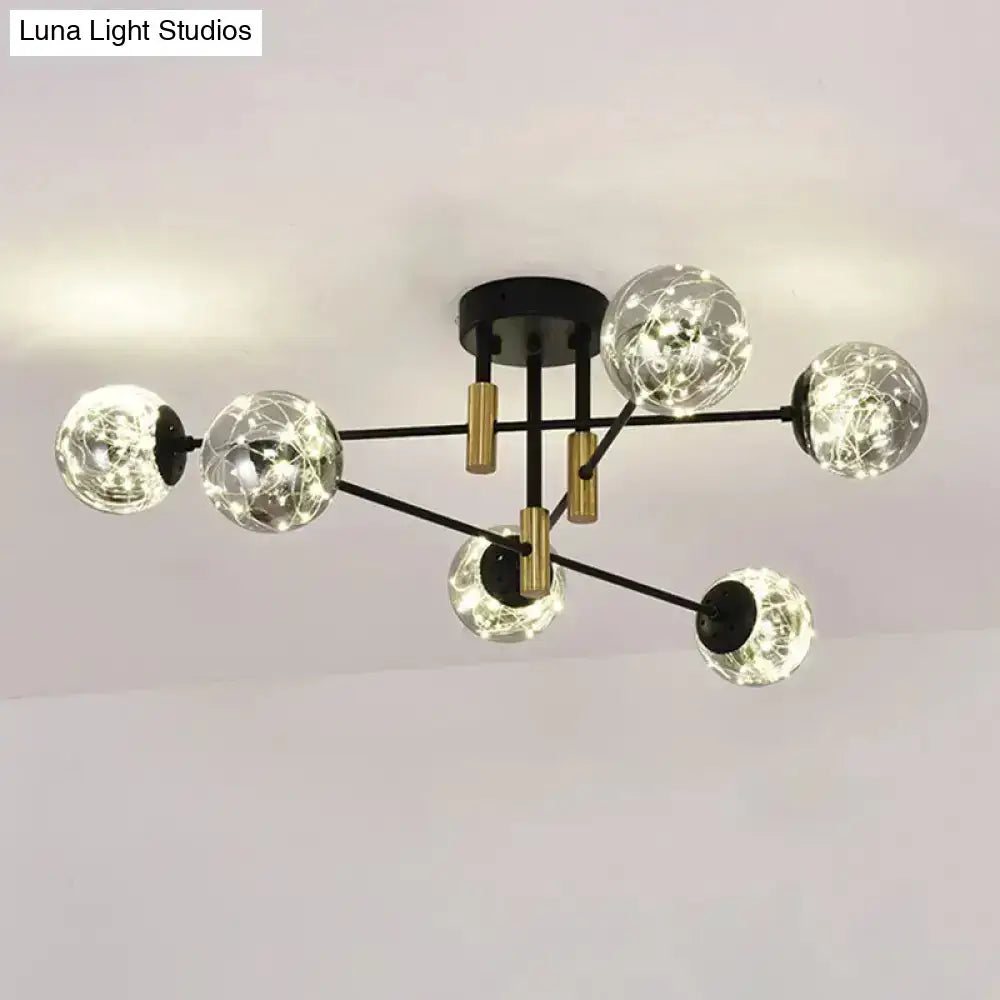 Modern black & brass nordic ball semi flush light – living room