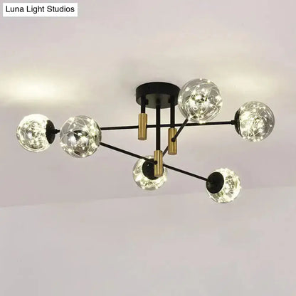 Modern black & brass nordic ball semi flush light – living room