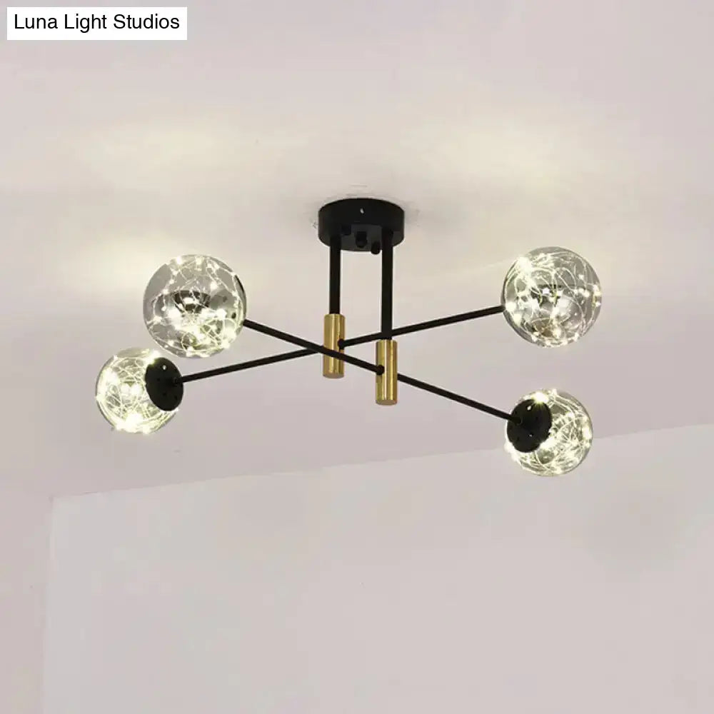 Modern black & brass nordic ball semi flush light – living room