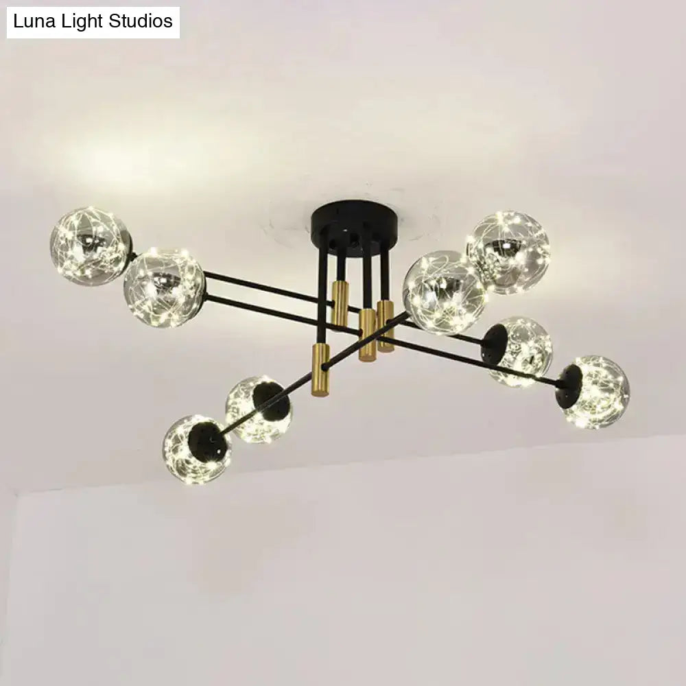 Modern black & brass nordic ball semi flush light – living room