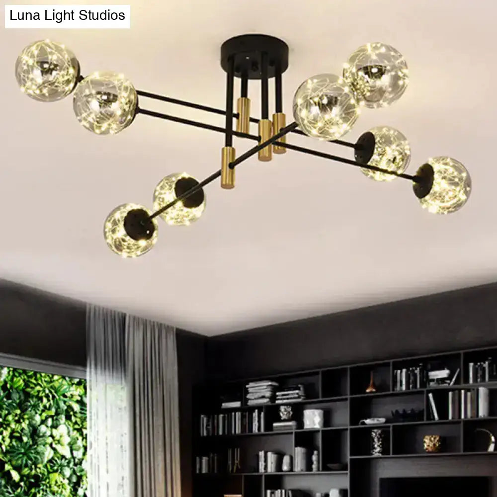Modern black & brass nordic ball semi flush light – living room