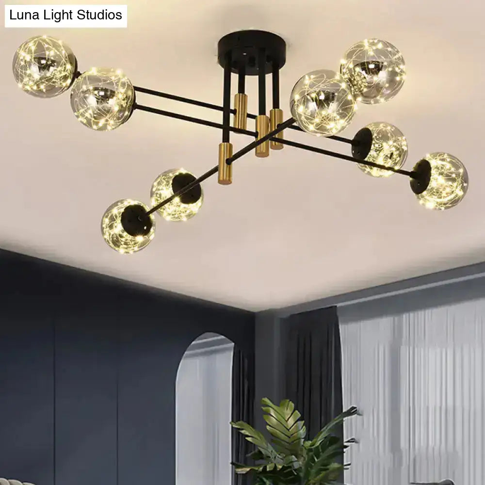 Modern black & brass nordic ball semi flush light – living room
