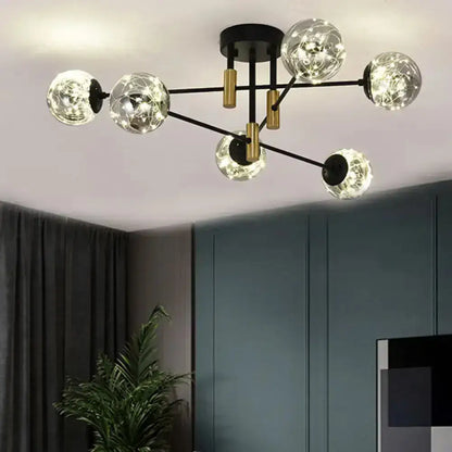 Modern black & brass nordic ball semi flush light – living room
