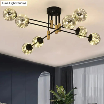 Modern black & brass nordic ball semi flush light – living room