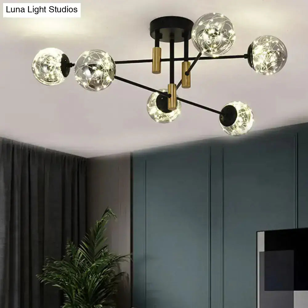 Modern black & brass nordic ball semi flush light – living room