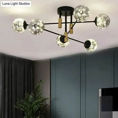 Modern black & brass nordic ball semi flush light – living room