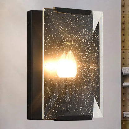 DecorBites™ Modern Black/Brass Rectangular Sconce Light with Clear Faceted Crystal and 1 Bulb