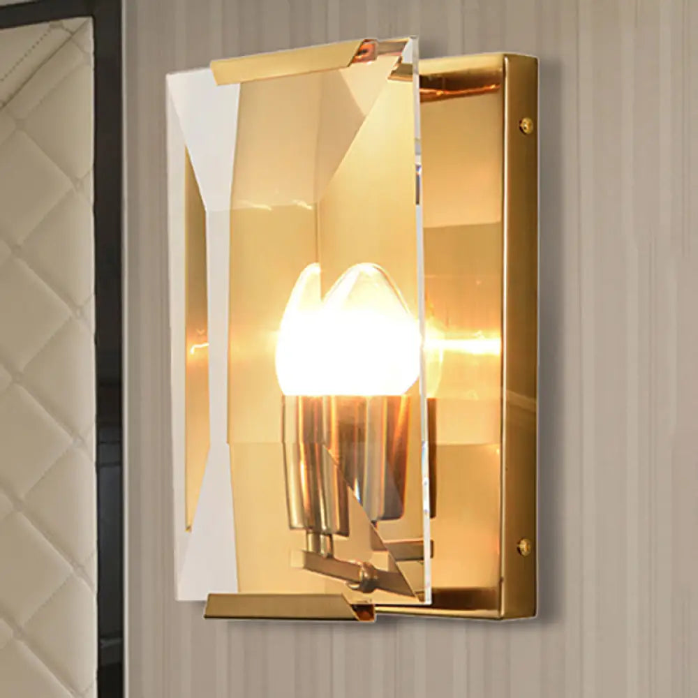 DecorBites™ Modern Black/Brass Rectangular Sconce Light with Clear Faceted Crystal and 1 Bulb