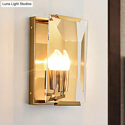DecorBites™ Modern Black/Brass Rectangular Sconce Light with Clear Faceted Crystal and 1 Bulb