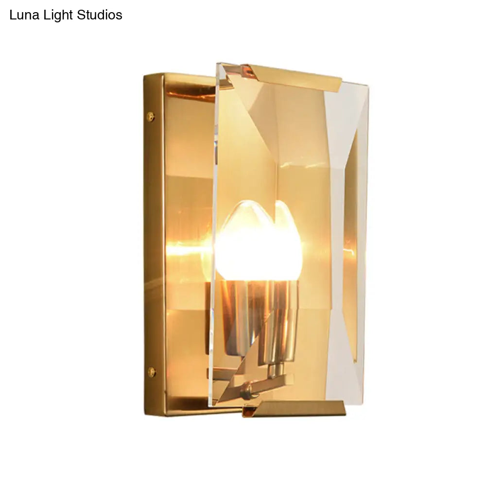 DecorBites™ Modern Black/Brass Rectangular Sconce Light with Clear Faceted Crystal and 1 Bulb