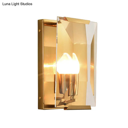 DecorBites™ Modern Black/Brass Rectangular Sconce Light with Clear Faceted Crystal and 1 Bulb