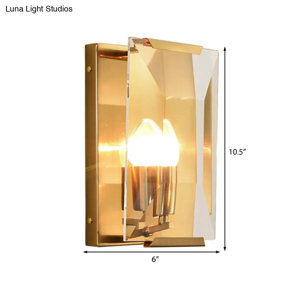 DecorBites™ Modern Black/Brass Rectangular Sconce Light with Clear Faceted Crystal and 1 Bulb