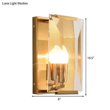 DecorBites™ Modern Black/Brass Rectangular Sconce Light with Clear Faceted Crystal and 1 Bulb