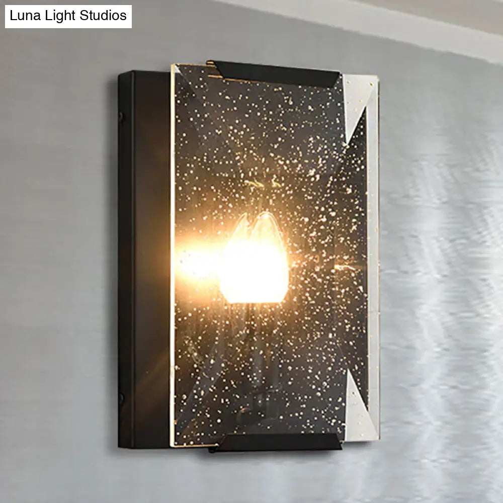 DecorBites™ Modern Black/Brass Rectangular Sconce Light with Clear Faceted Crystal and 1 Bulb