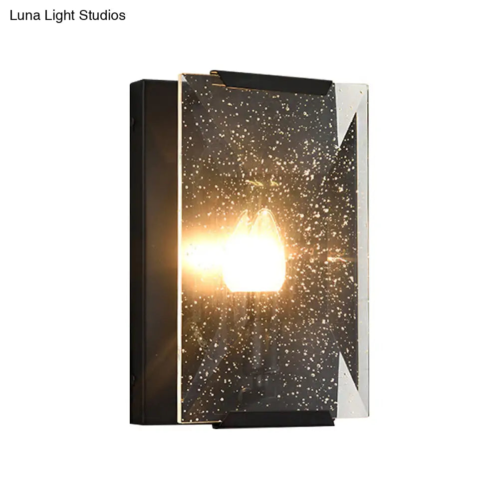 DecorBites™ Modern Black/Brass Rectangular Sconce Light with Clear Faceted Crystal and 1 Bulb