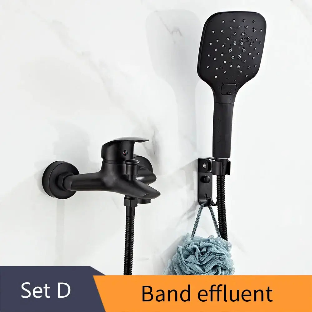 Modern black brass shower faucet set with 3 setting handheld spray bathroom faucet set