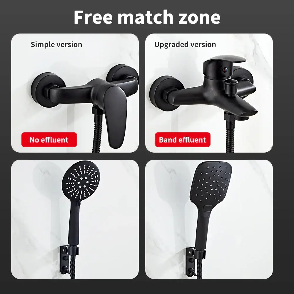 Modern black brass shower faucet set with 3 setting handheld spray bathroom faucet set
