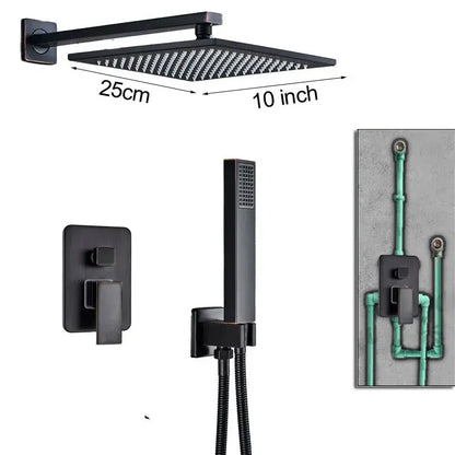 Modern black brass shower faucet with rainfall head for bathroom