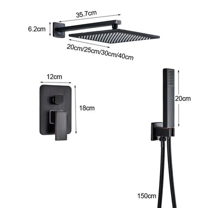 Modern black brass shower faucet with rainfall head for bathroom
