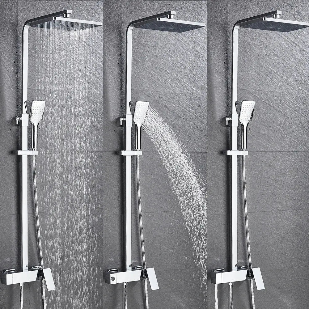Modern black brass shower faucet with rainfall head for bathroom