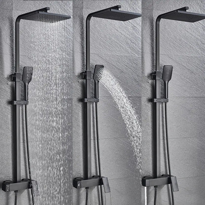 Modern black brass shower faucet with rainfall head for bathroom